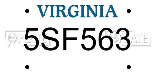 5SF563 Virginia License Plate