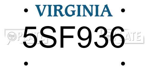 5SF936 Virginia License Plate