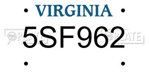 5SF962 Virginia License Plate