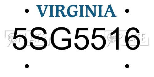5SG5516 Virginia License Plate