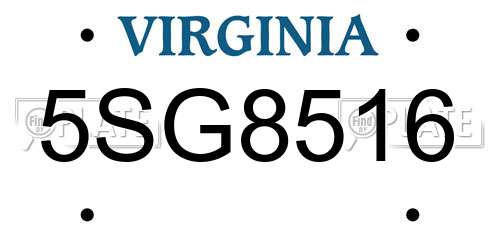 5SG8516 Virginia License Plate