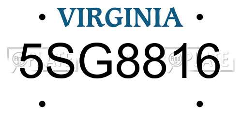 5SG8816 Virginia License Plate