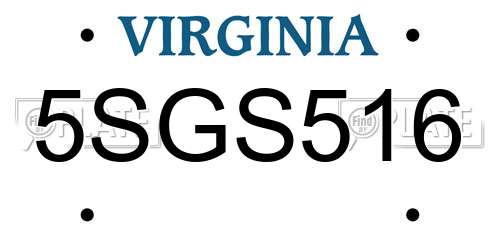 5SGS516 Virginia License Plate