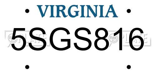 5SGS816 Virginia License Plate