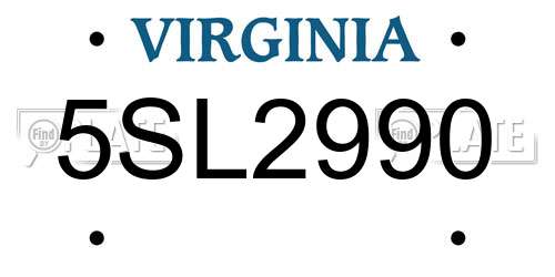 5SL2990 Virginia License Plate