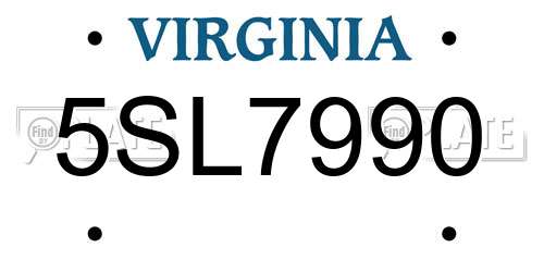 5SL7990 Virginia License Plate