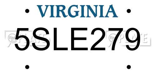 5SLE279 Virginia License Plate