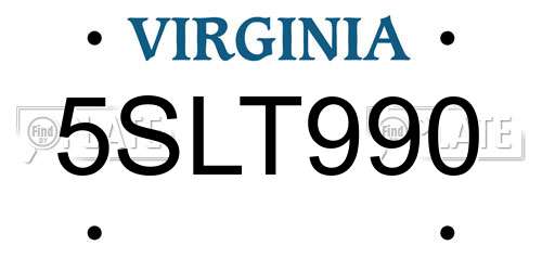 5SLT990 Virginia License Plate