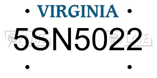 5SN5022 Virginia License Plate