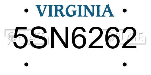 5SN6262 Virginia License Plate