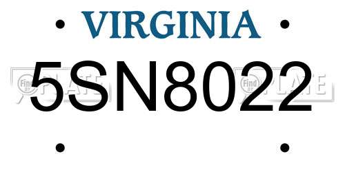 5SN8022 Virginia License Plate