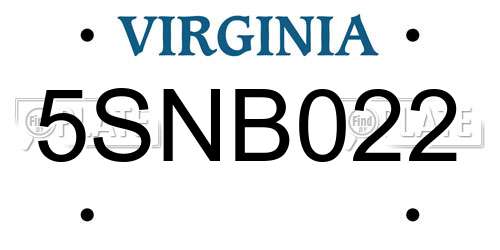 5SNB022 Virginia License Plate