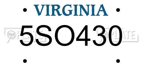 5SO430 Virginia License Plate