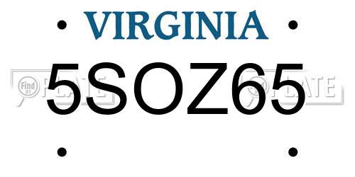 5SOZ65 Virginia License Plate