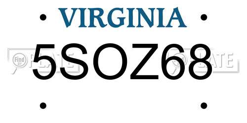 5SOZ68 Virginia License Plate