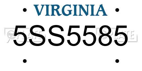5SS5585 Virginia License Plate