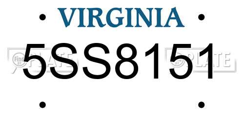 5SS8151 Virginia License Plate