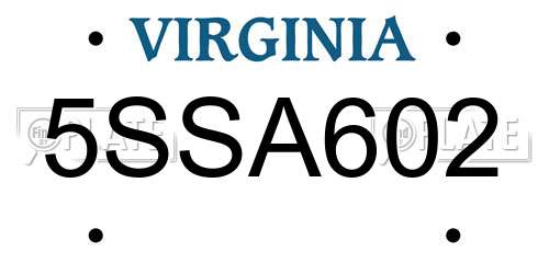 5SSA602 Virginia License Plate