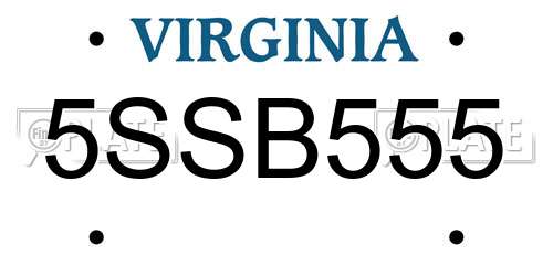 5SSB555 Virginia License Plate