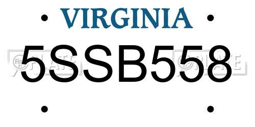 5SSB558 Virginia License Plate