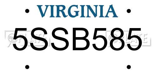 5SSB585 Virginia License Plate