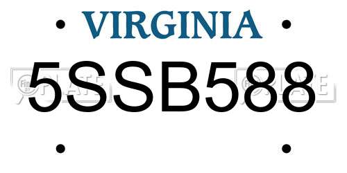 5SSB588 Virginia License Plate