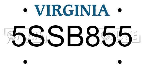 5SSB855 Virginia License Plate