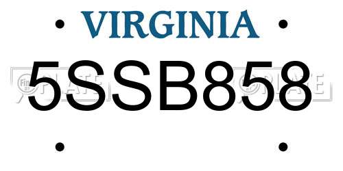 5SSB858 Virginia License Plate