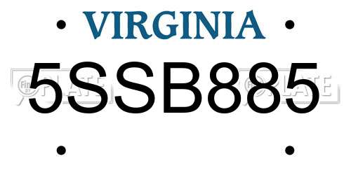 5SSB885 Virginia License Plate