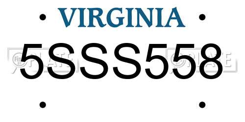 5SSS558 Virginia License Plate