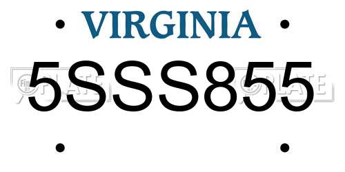 5SSS855 Virginia License Plate
