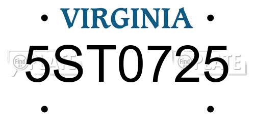 5ST0725 Virginia License Plate
