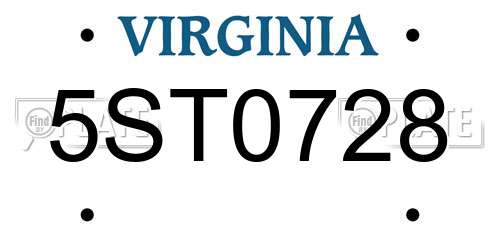 5ST0728 Virginia License Plate