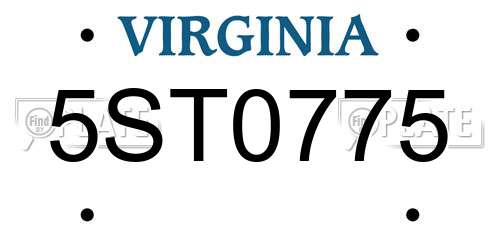 5ST0775 Virginia License Plate