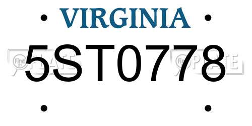 5ST0778 Virginia License Plate