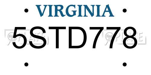 5STD778 Virginia License Plate