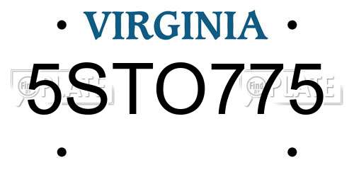 5STO775 Virginia License Plate