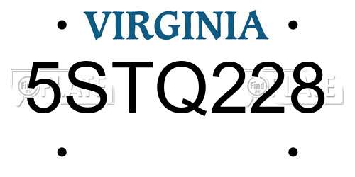 5STQ228 Virginia License Plate