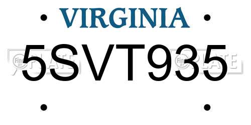 5SVT935 Virginia License Plate