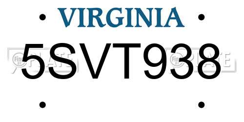 5SVT938 Virginia License Plate