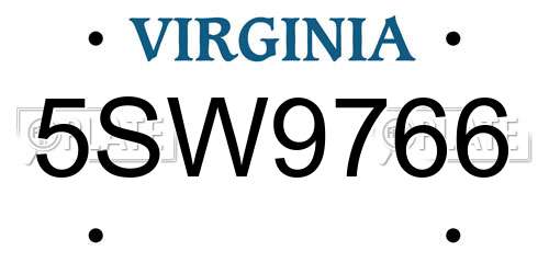 5SW9766 Virginia License Plate