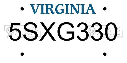 5SXG330 Virginia License Plate