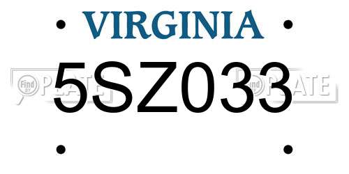 5SZ033 Virginia License Plate