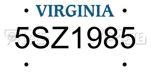 5SZ1985 Virginia License Plate