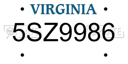 5SZ9986 Virginia License Plate