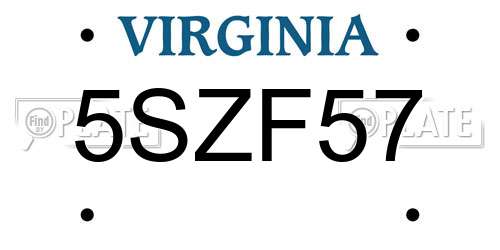 5SZF57 Virginia License Plate