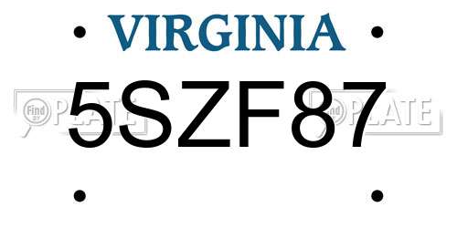 5SZF87 Virginia License Plate