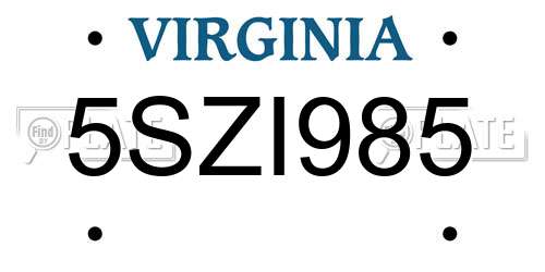 5SZI985 Virginia License Plate