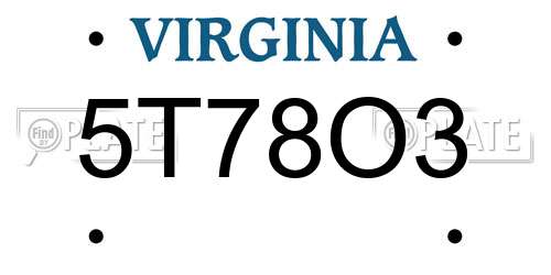 5T78O3 Virginia License Plate