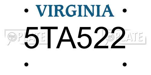 5TA522 Virginia License Plate